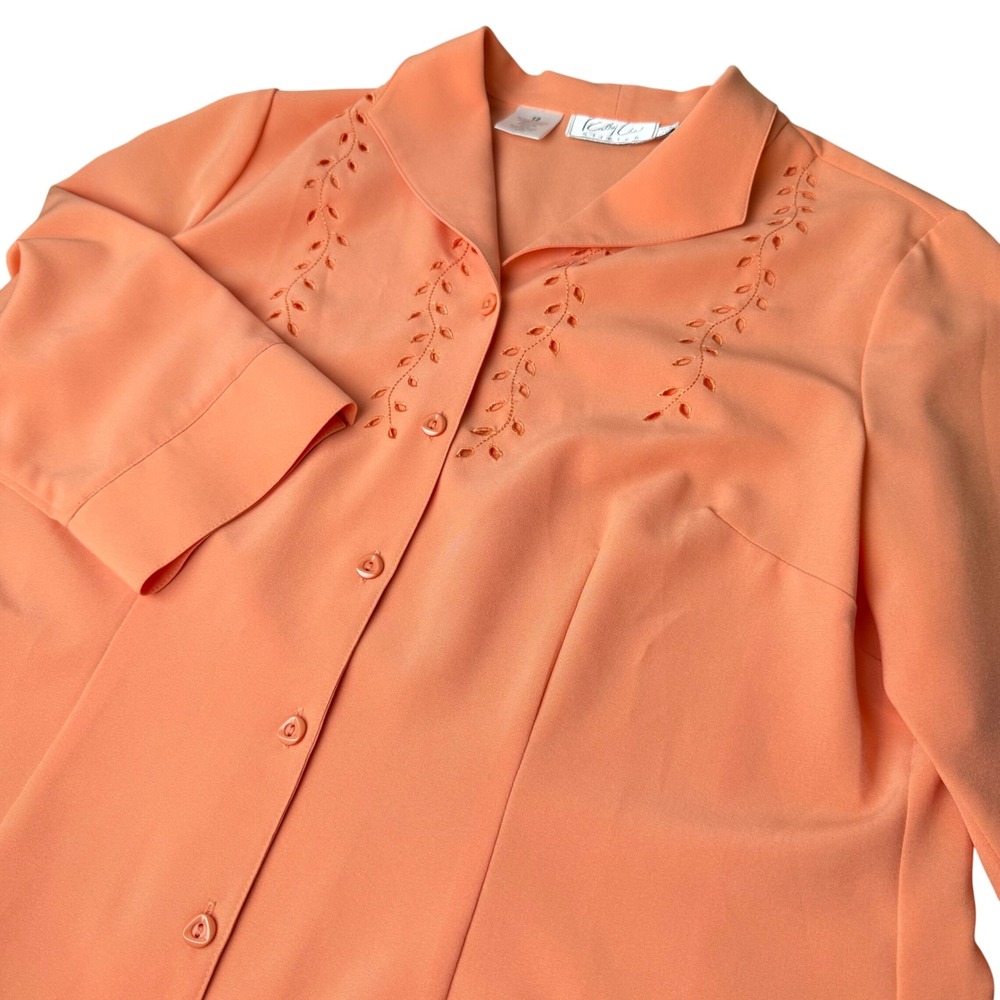 Cathy Che Womens Eyelet Embroidered Blouse Size 12 Coral Stretch Feminine Summer